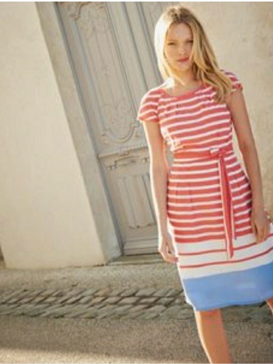 Boden Dresses & Skirts - Boden Striped Belted Short Sleeve Knee Length Dress